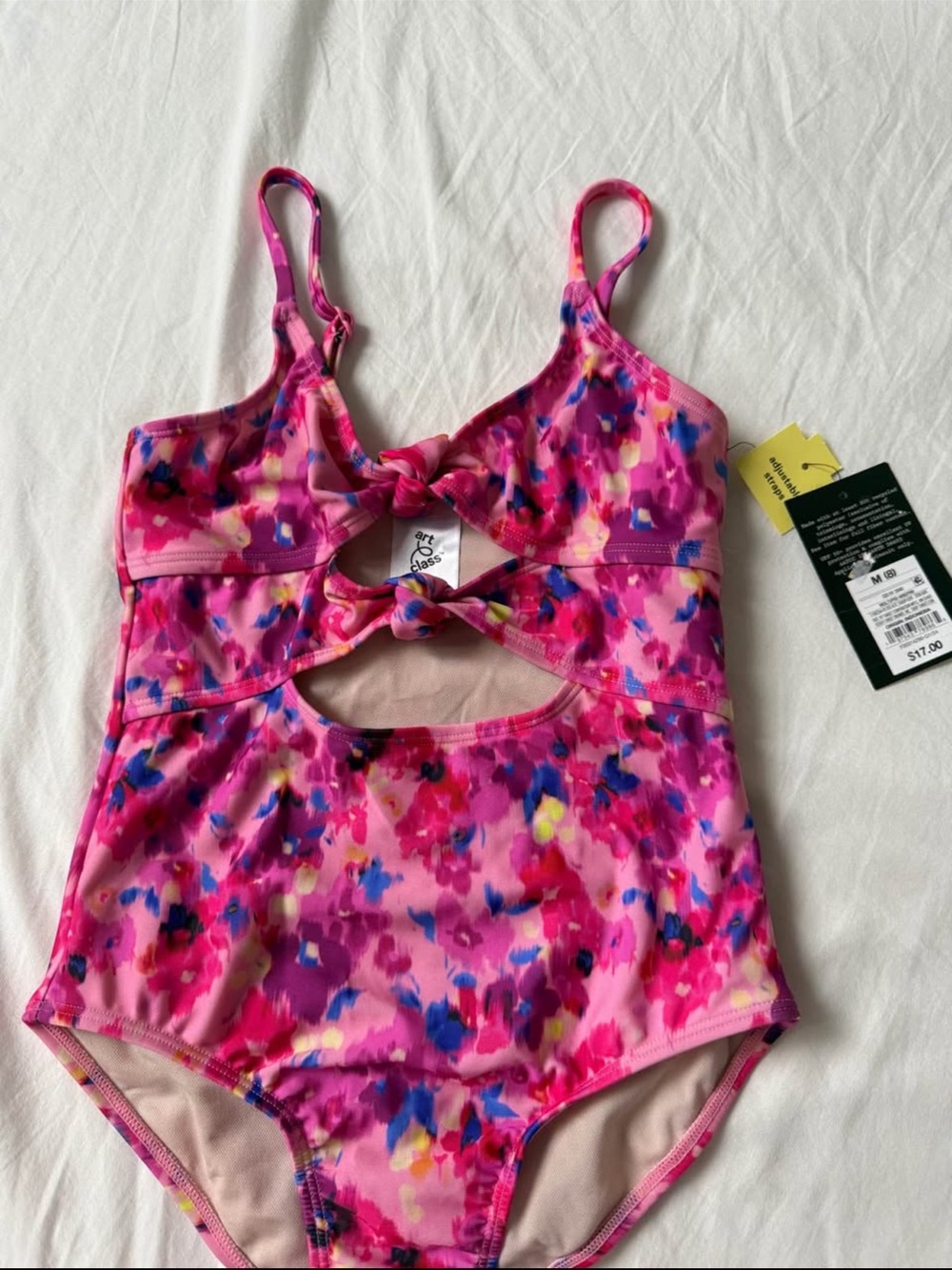 Kids Pink Floral Cutout One-Piece Swimsuit - Brand: not visible